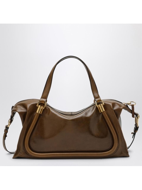 끌로에 FW24 Chloe Paraty 24 bag in shiny bronze-brown leather CHC24AS750N82 Brown