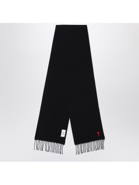 아미 FW24 Ami Paris Black Ami De Coeur wool scarf BFUSF405334 Black