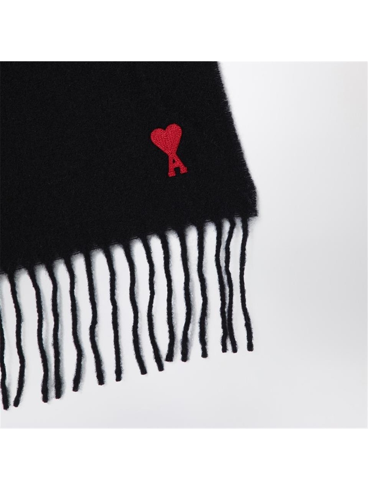 아미 FW24 Ami Paris Black Ami De Coeur wool scarf BFUSF405334 Black