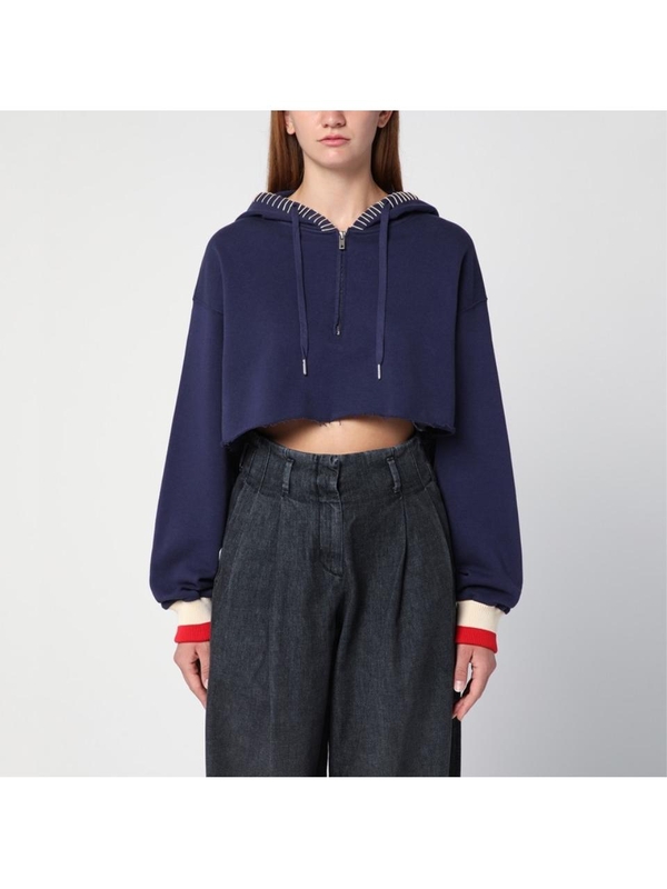 골든구스 FW24 Golden Goose Blue cropped hoodie GWP01225P001636 Blue