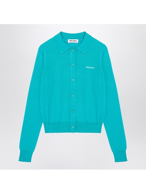 미우미우 FW24 Miu Miu Turquoise cashmere and silk cardigan MMF919OOO15RN Light blue