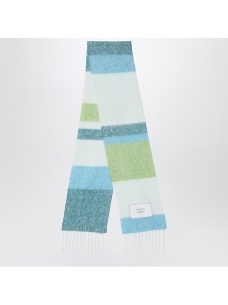 메종키츠네 FW24 Maison Kitsune Wool blend striped scarf NM06204UWA0022 Light blue