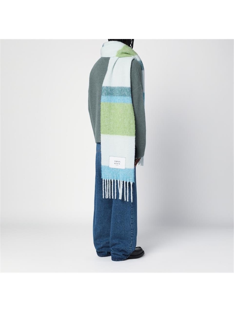 메종키츠네 FW24 Maison Kitsune Wool blend striped scarf NM06204UWA0022 Light blue