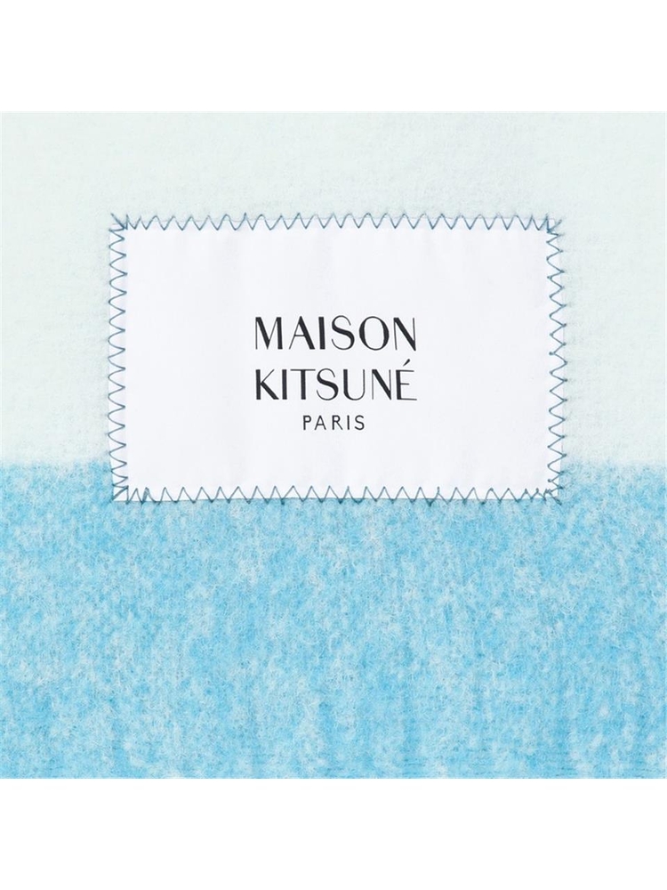 메종키츠네 FW24 Maison Kitsune Wool blend striped scarf NM06204UWA0022 Light blue