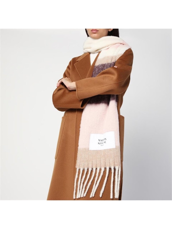 메종키츠네 FW24 Maison Kitsune Wool blend striped scarf NM06204WA0022 Pink