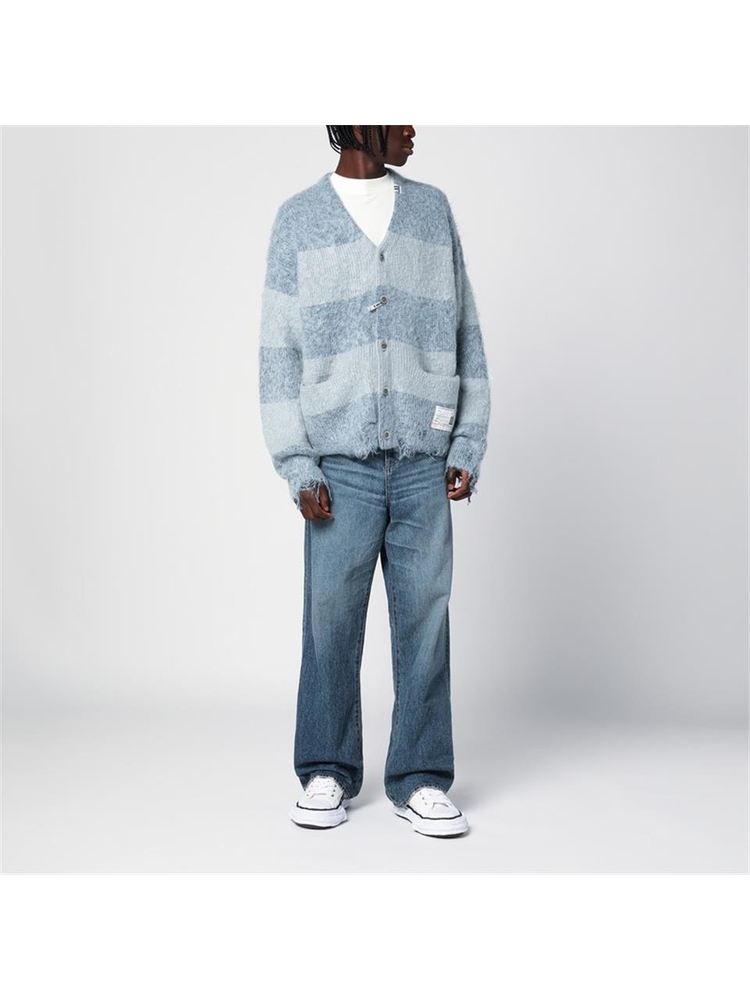 메종 미하라 야스히로 FW24 Maison MIHARA YASUHIRO Blue striped cardigan in mohair blend A13CD511WO Blue