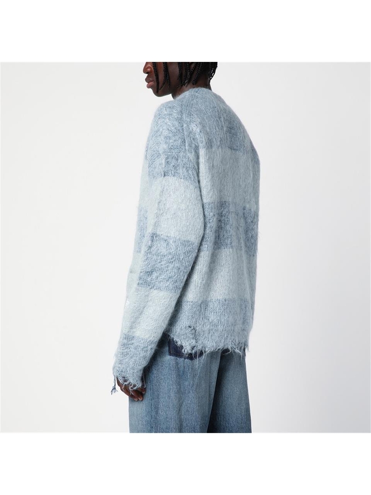 메종 미하라 야스히로 FW24 Maison MIHARA YASUHIRO Blue striped cardigan in mohair blend A13CD511WO Blue