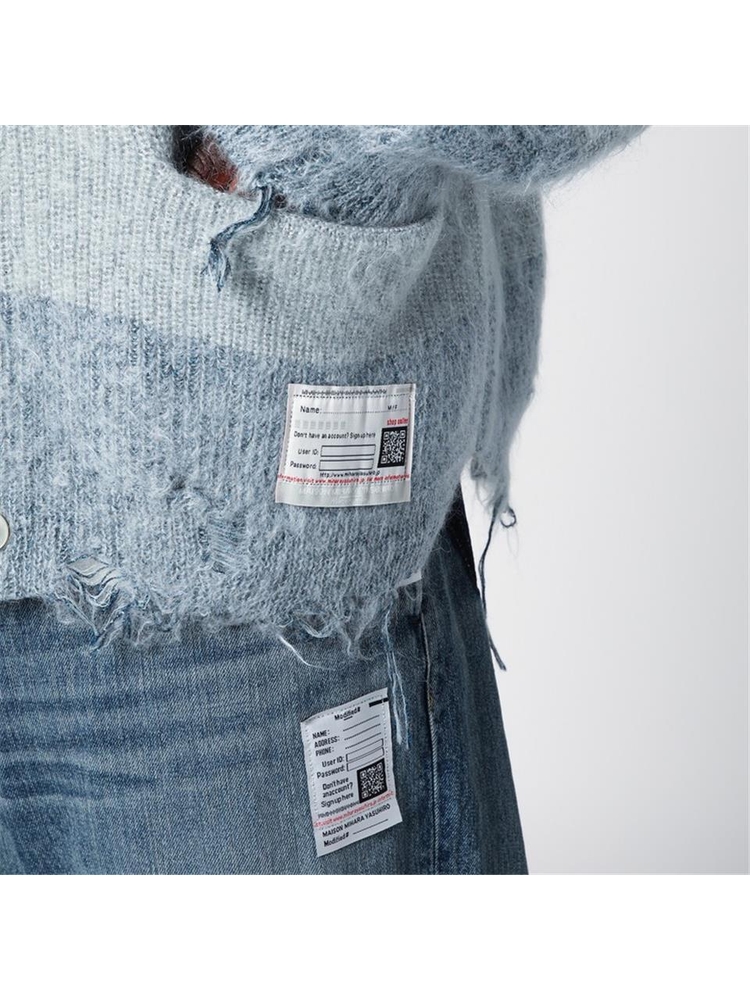 메종 미하라 야스히로 FW24 Maison MIHARA YASUHIRO Blue striped cardigan in mohair blend A13CD511WO Blue