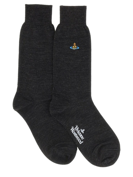 비비안웨스트우드 FW24 SOCKS WITH ORB EMBROIDERY 81040001_K0025P410 GREY