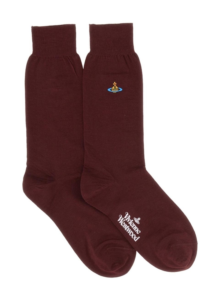 비비안웨스트우드 FW24 SOCKS WITH ORB EMBROIDERY 81040001_K0025I401 BORDEAUX