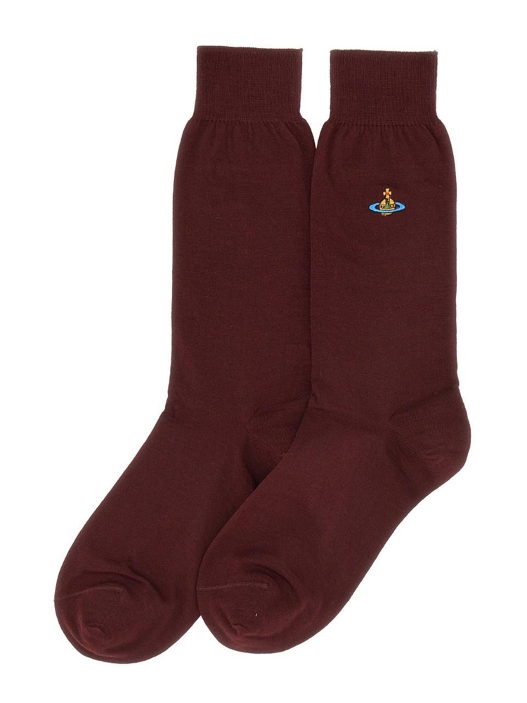 비비안웨스트우드 FW24 SOCKS WITH ORB EMBROIDERY 81040001_K0025I401 BORDEAUX