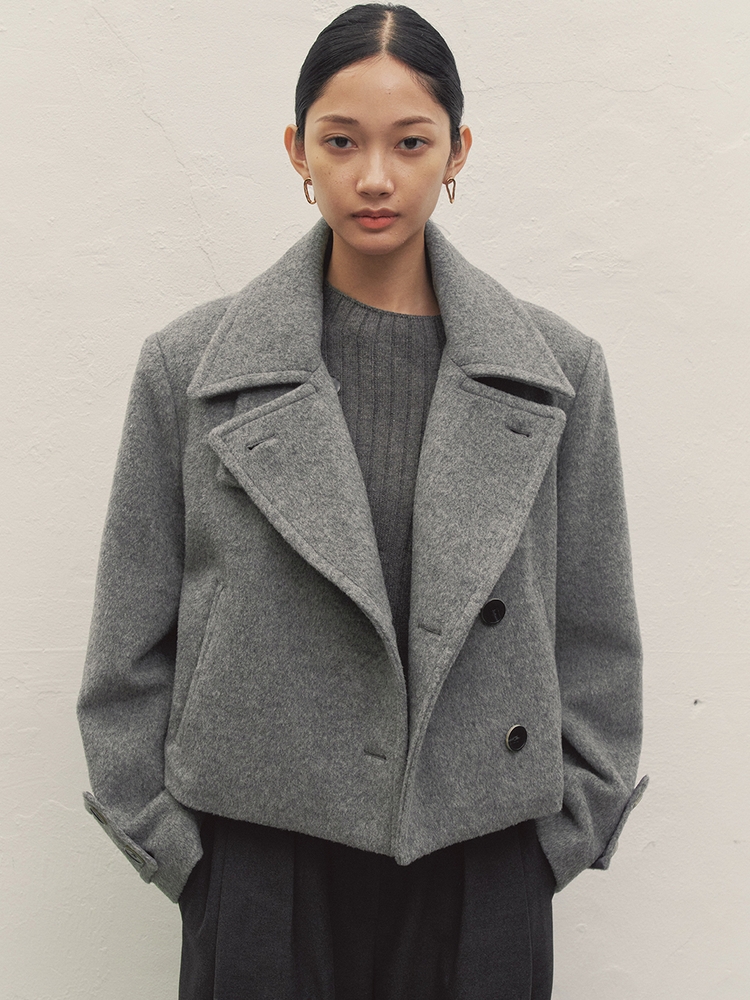 OVERSIZED WOOL BLEND CROP COAT GRAY MBDFCT001GR