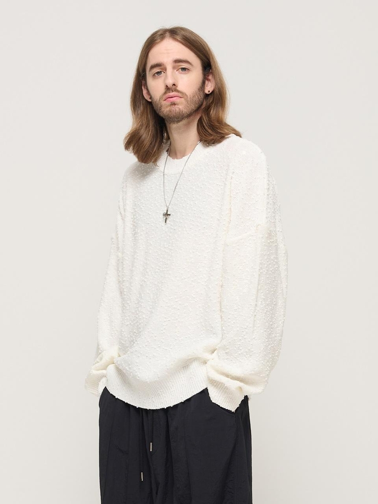 DROP BLOCK KNIT SEMI-OVERSIZED SWEATER (WHITE)