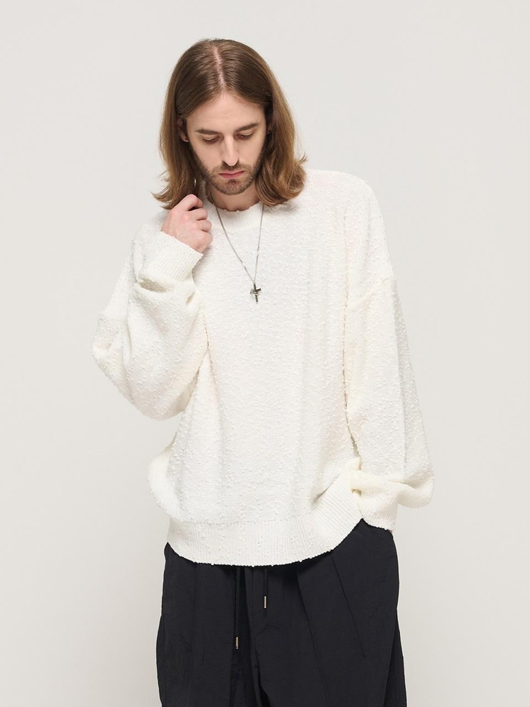 DROP BLOCK KNIT SEMI-OVERSIZED SWEATER (WHITE)