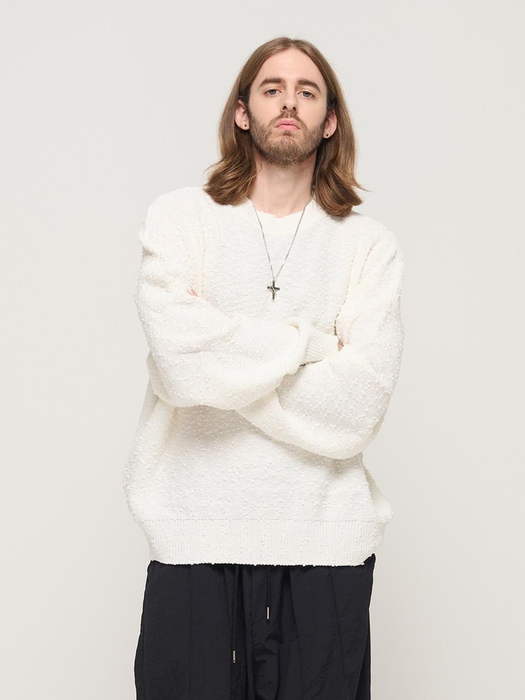 DROP BLOCK KNIT SEMI-OVERSIZED SWEATER (WHITE)