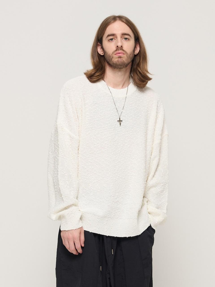 DROP BLOCK KNIT SEMI-OVERSIZED SWEATER (WHITE)