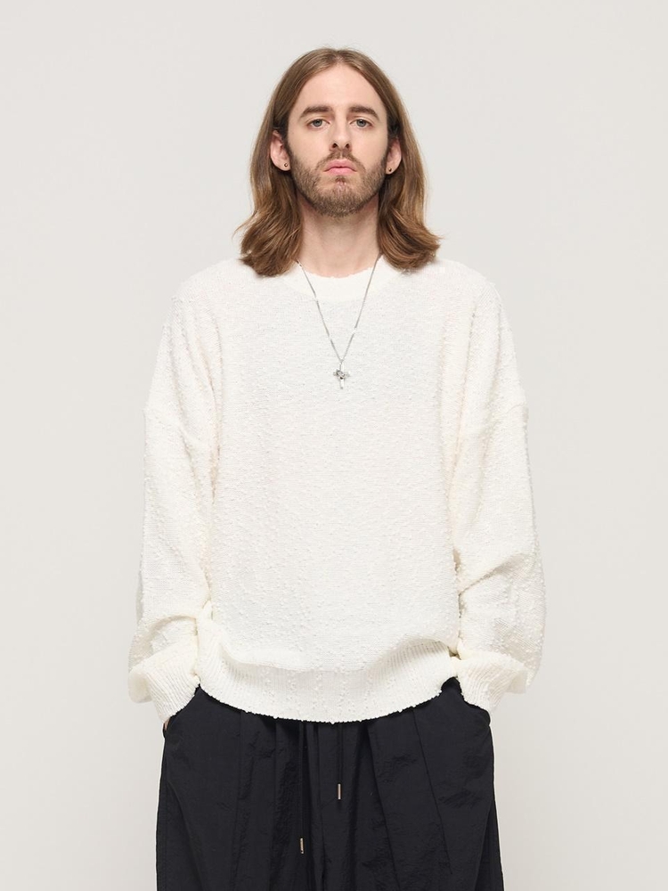 DROP BLOCK KNIT SEMI-OVERSIZED SWEATER (WHITE)