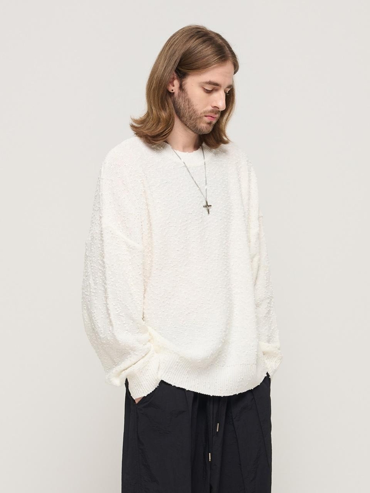 DROP BLOCK KNIT SEMI-OVERSIZED SWEATER (WHITE)