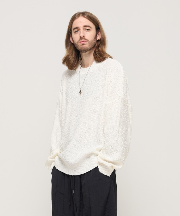 DROP BLOCK KNIT SEMI-OVERSIZED SWEATER (WHITE)