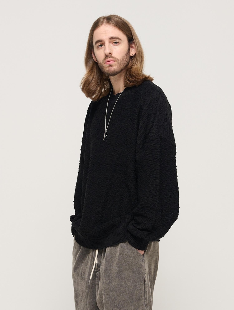 DROP BLOCK KNIT SEMI-OVERSIZED SWEATER (BLACK)