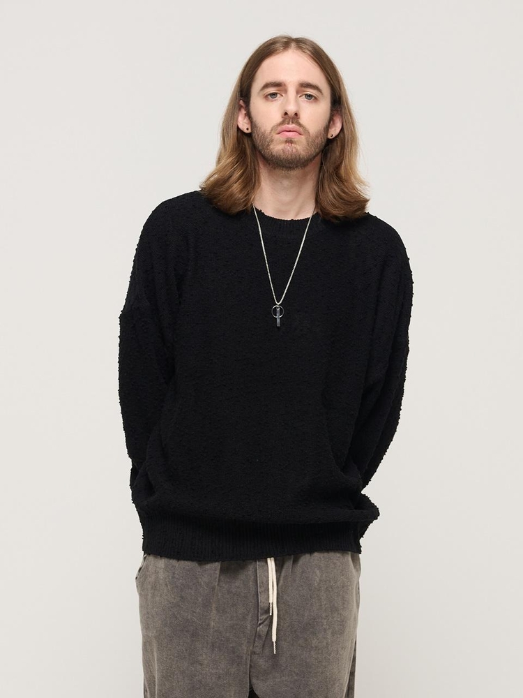 DROP BLOCK KNIT SEMI-OVERSIZED SWEATER (BLACK)