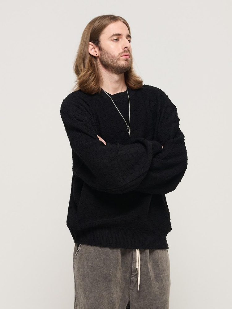 DROP BLOCK KNIT SEMI-OVERSIZED SWEATER (BLACK)