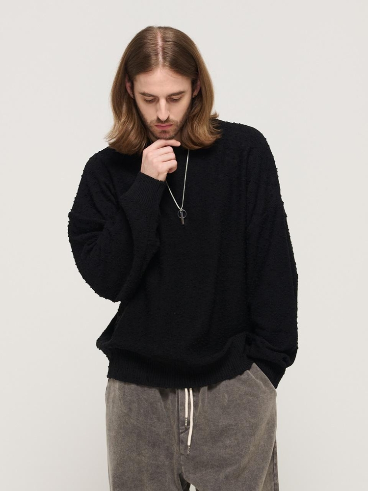 DROP BLOCK KNIT SEMI-OVERSIZED SWEATER (BLACK)