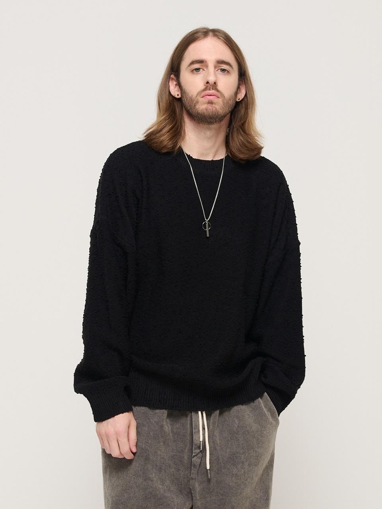 DROP BLOCK KNIT SEMI-OVERSIZED SWEATER (BLACK)