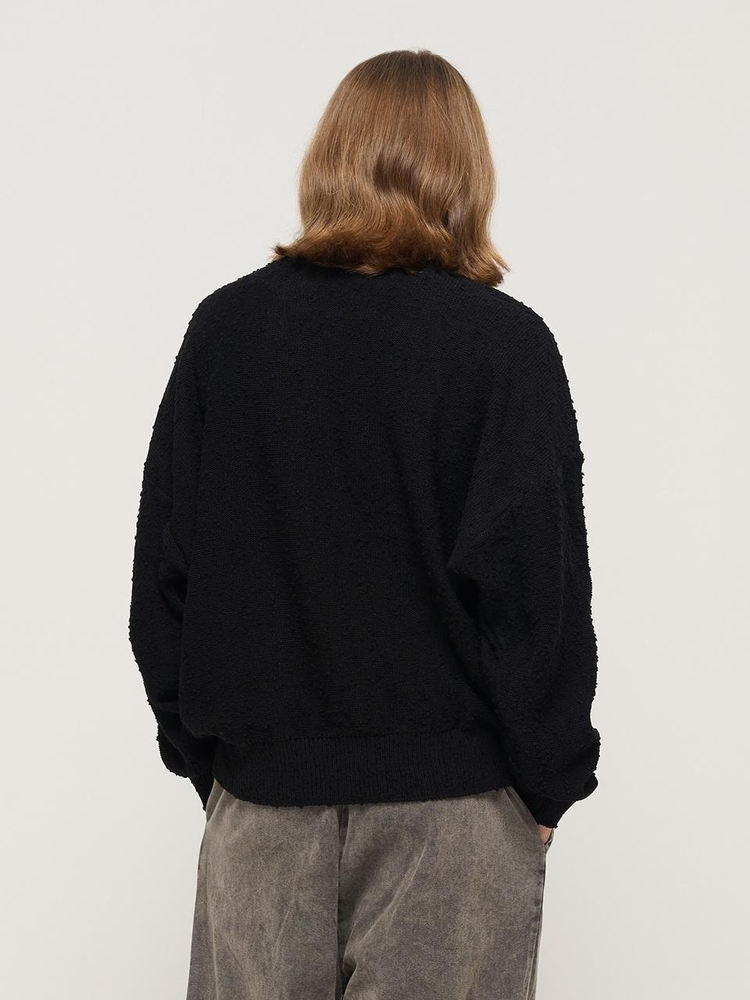 DROP BLOCK KNIT SEMI-OVERSIZED SWEATER (BLACK)