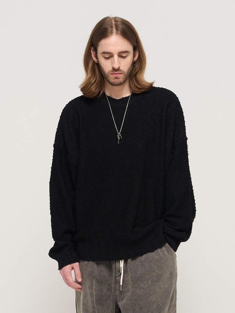 DROP BLOCK KNIT SEMI-OVERSIZED SWEATER (BLACK)