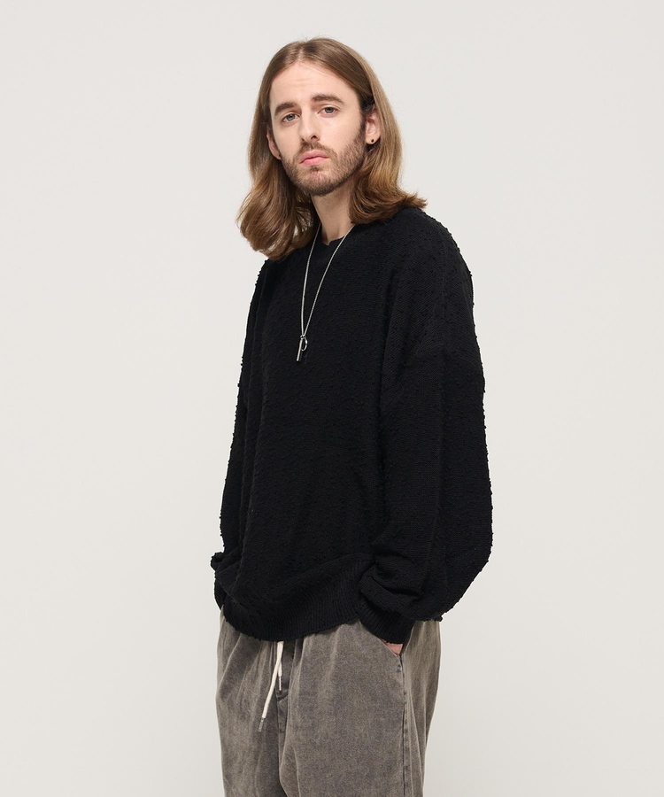 DROP BLOCK KNIT SEMI-OVERSIZED SWEATER (BLACK)