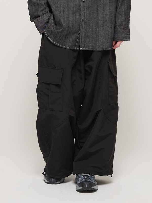 WIDE CARGO POCKET STRING BAND PANTS (BLACK)