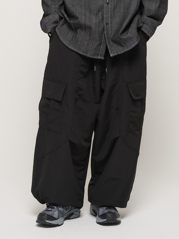 WIDE CARGO POCKET STRING BAND PANTS (BLACK)