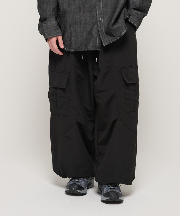 WIDE CARGO POCKET STRING BAND PANTS (BLACK)