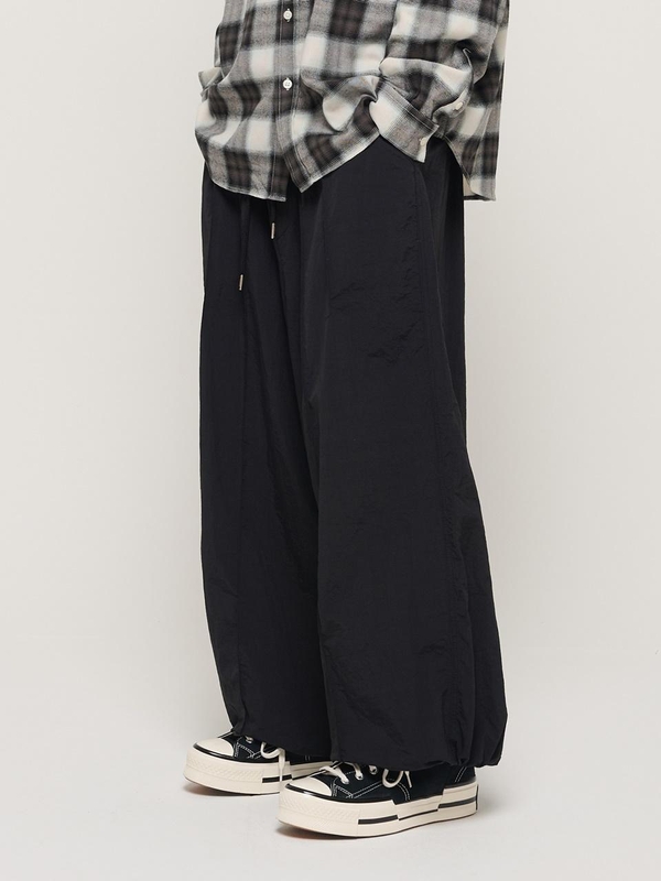 WIND PIN TUCK WIDE STRING PANTS (BLACK)