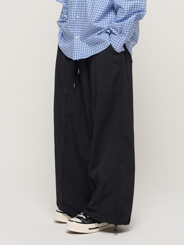 WIND PIN TUCK WIDE STRING PANTS (BLACK)