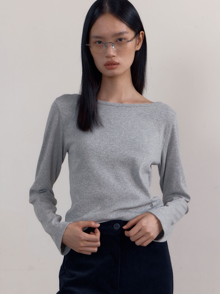 [4차 11/25 예약배송] Symbol Boat-neck Long Sleeve T-Shirts (Melange Grey)