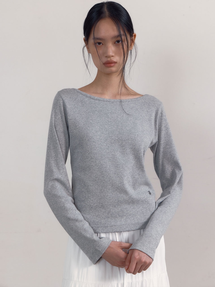 [4차 11/25 예약배송] Symbol Boat-neck Long Sleeve T-Shirts (Melange Grey)