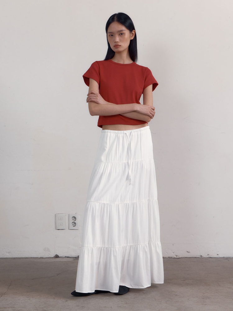 [3차] Shirring Tiered Banding Skirts (White)