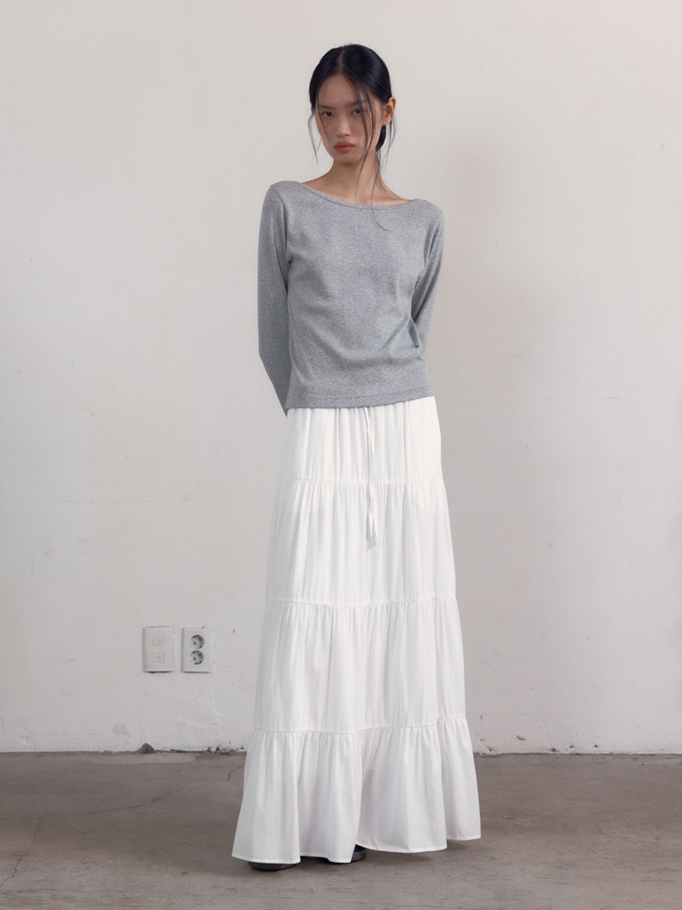 [3차] Shirring Tiered Banding Skirts (White)