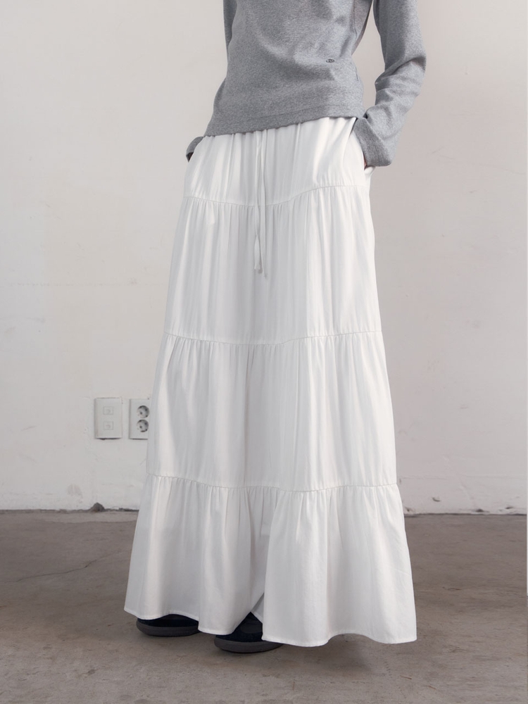 [3차] Shirring Tiered Banding Skirts (White)