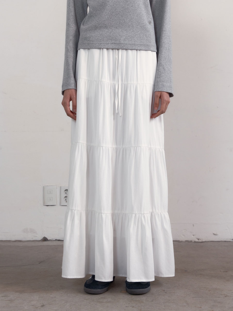 [3차] Shirring Tiered Banding Skirts (White)