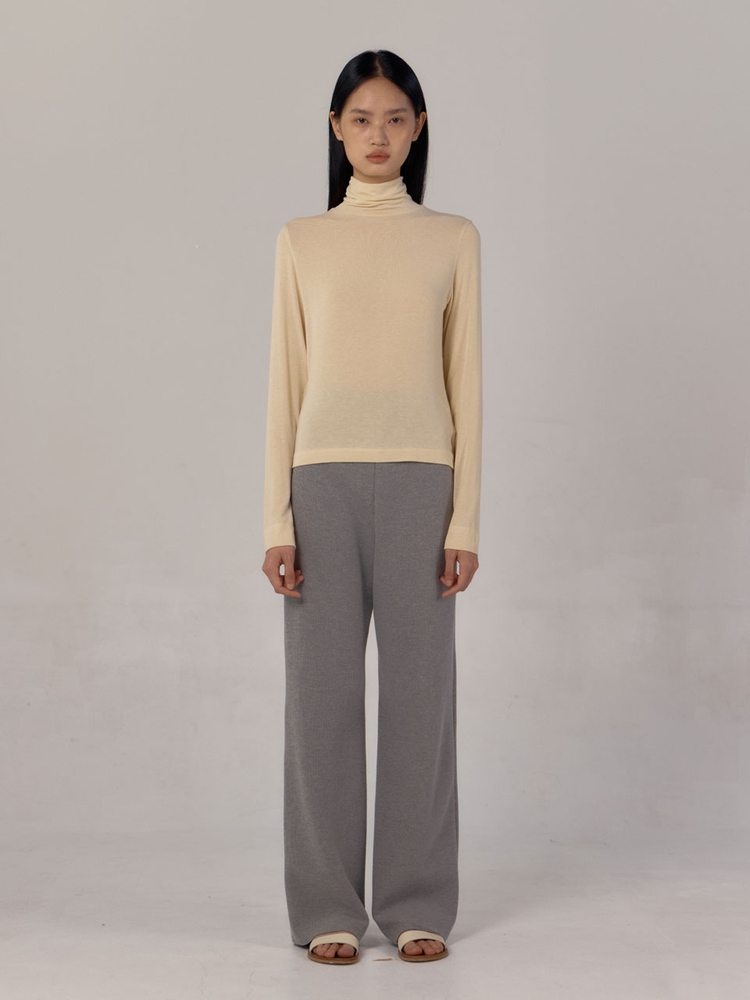 [4차] Soft Slim Turtle-neck Top (Pale Yellow)