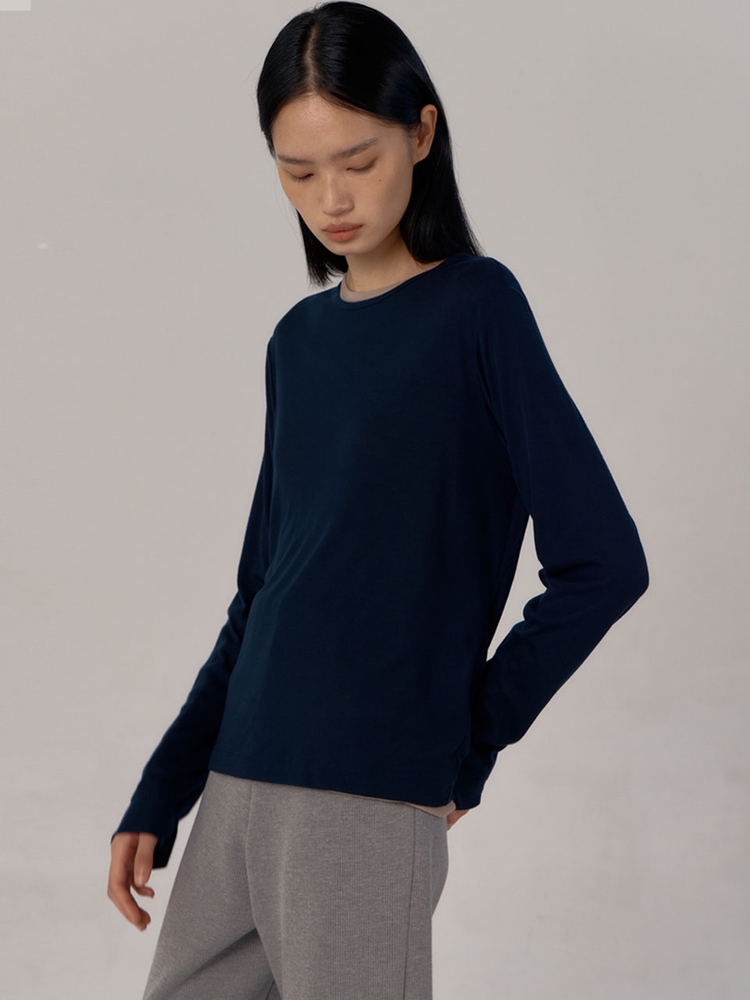 [2차] Tencel Rib Long Sleeve T-Shirts (Deep Navy)