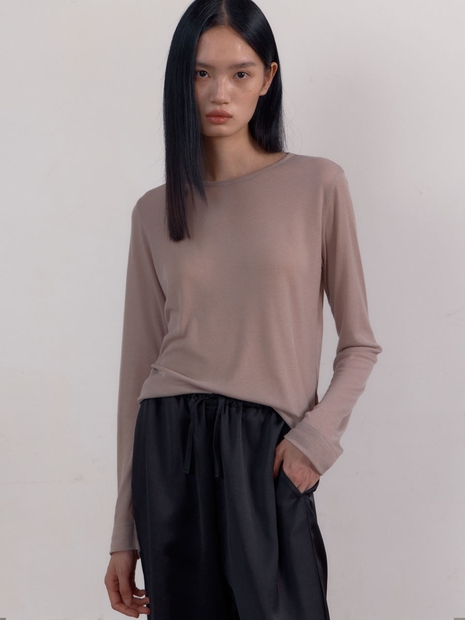 [2차] Tencel Rib Long Sleeve T-Shirts (Moca Beige)