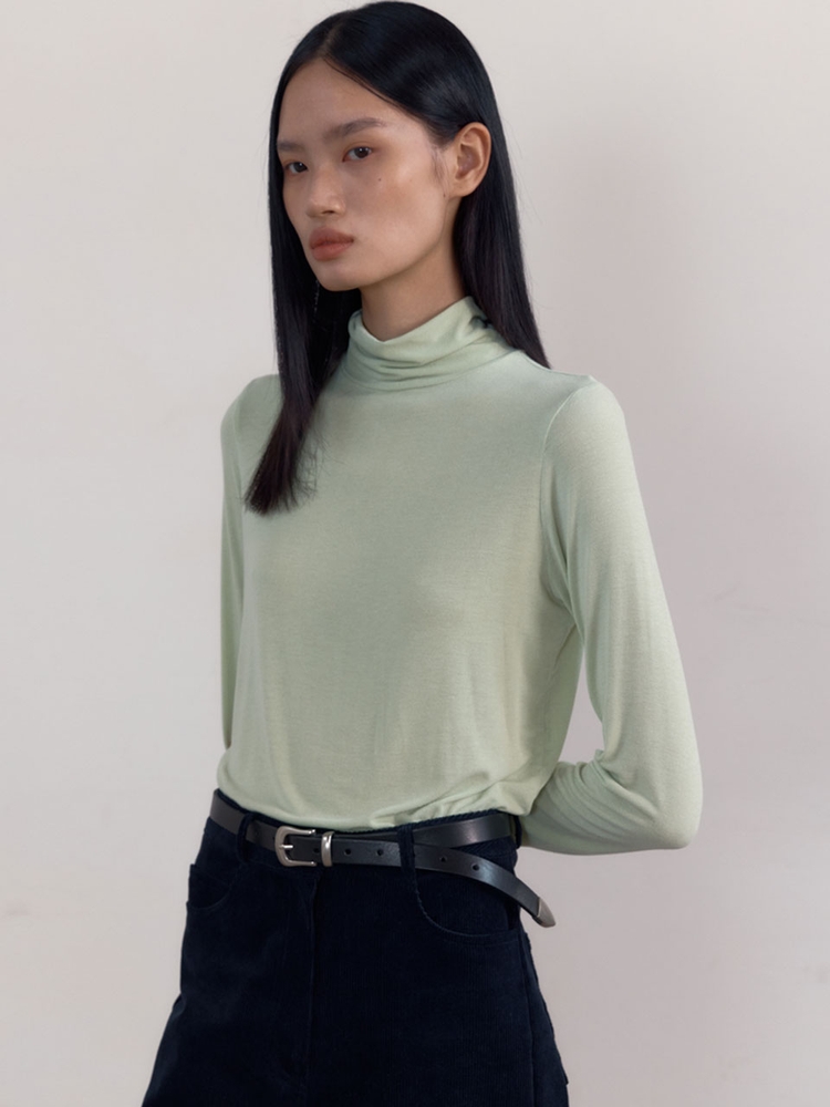 [5차 12/6 예약배송] Soft Slim Turtle-neck Top (Green Mint)