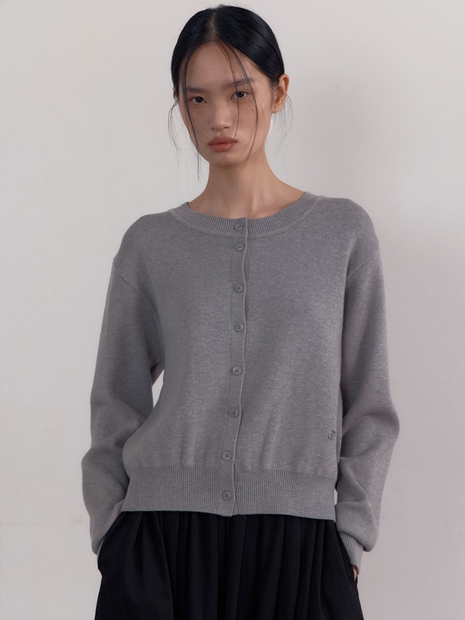 Crew Neck Cardigan (Melange Grey)