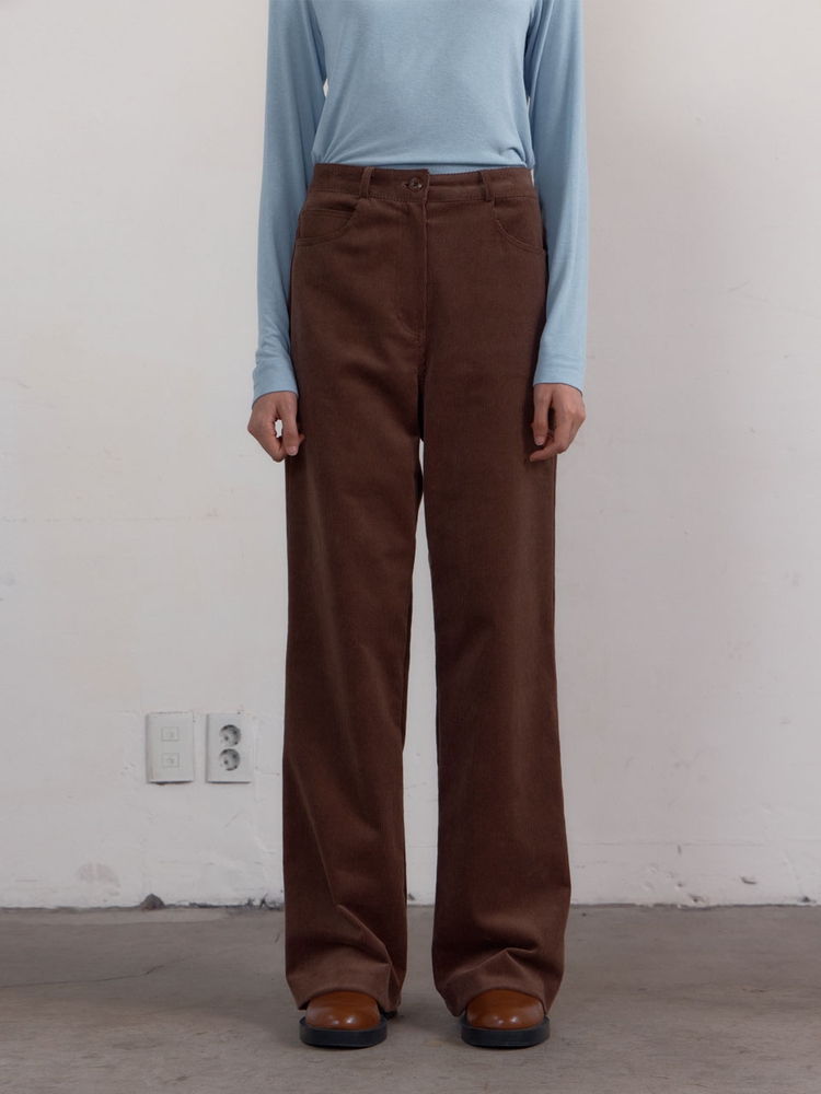 High Waist Straight Corduroy Pants (Brown)