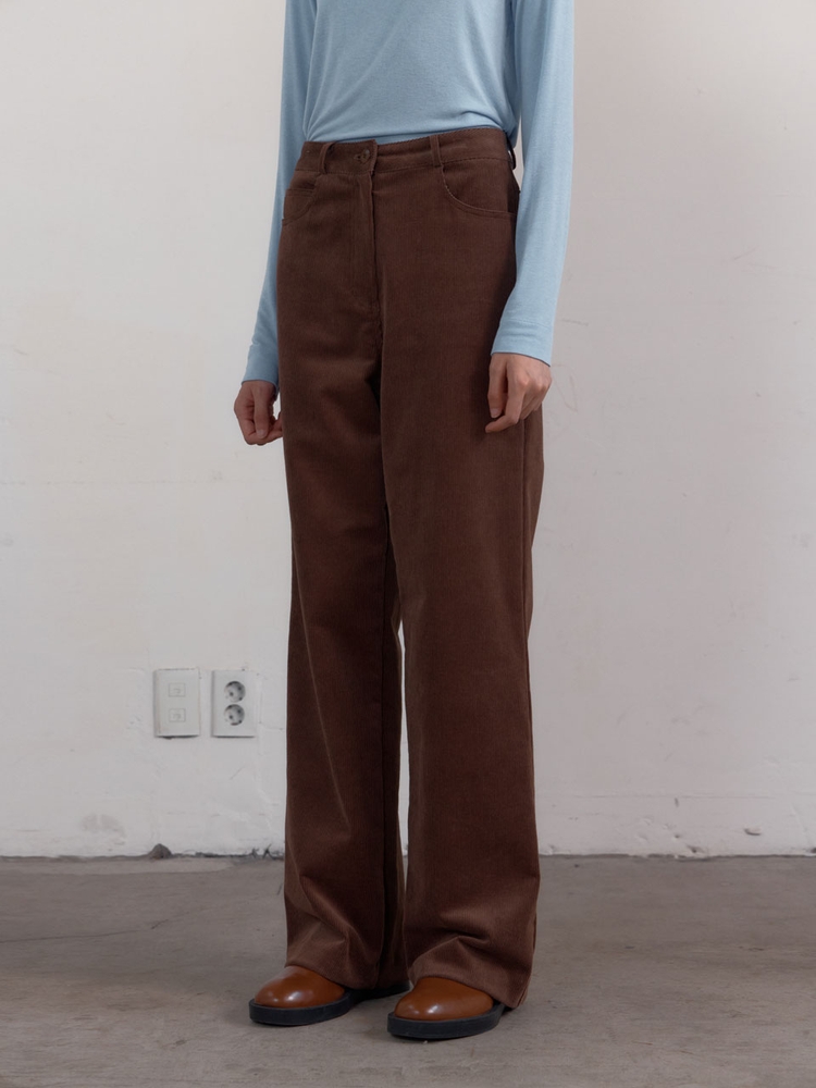 High Waist Straight Corduroy Pants (Brown)