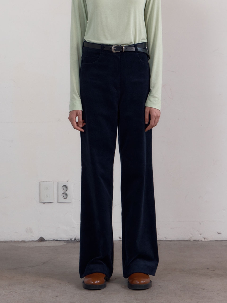 High Waist Straight Corduroy Pants (Navy)